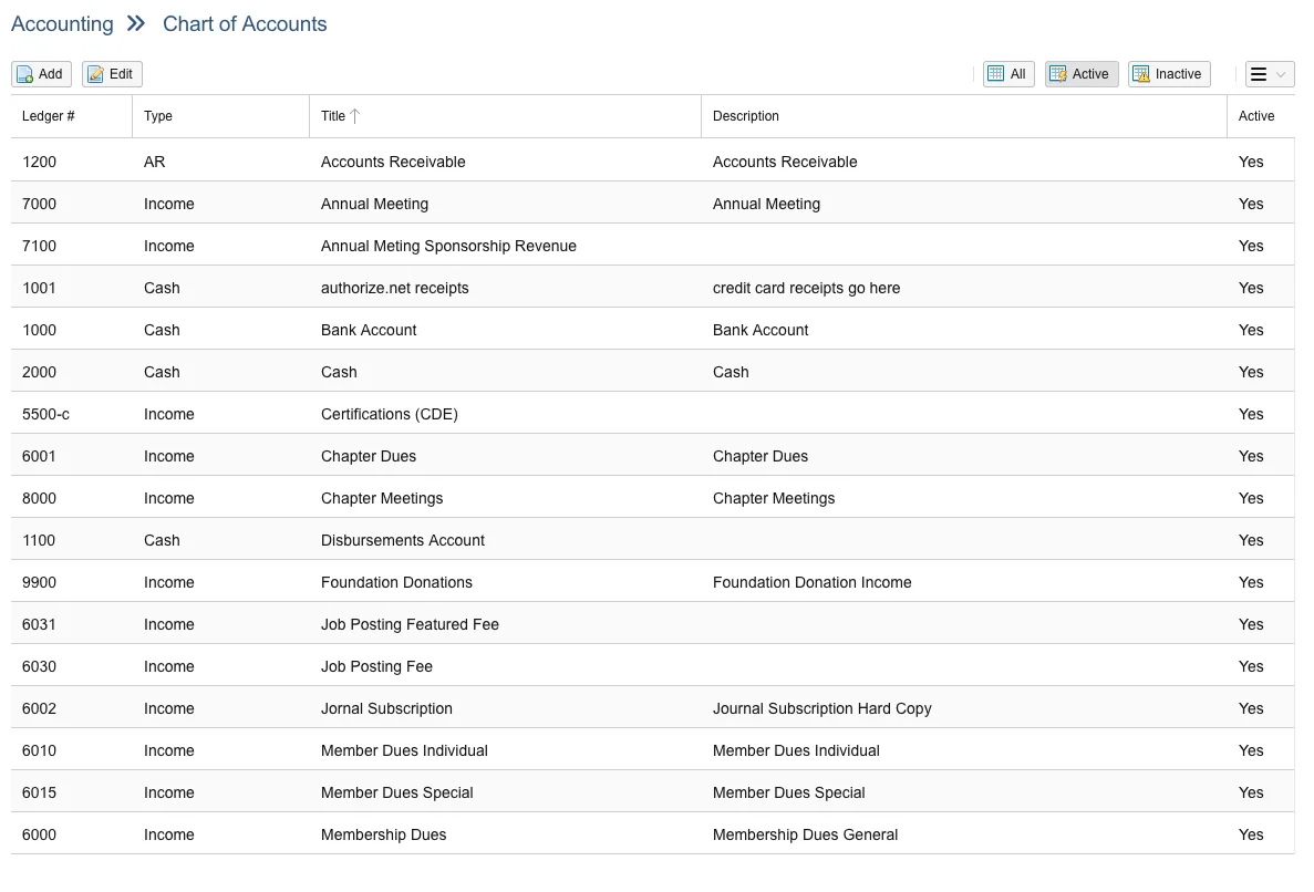 Transaction history showing automatic GL coding