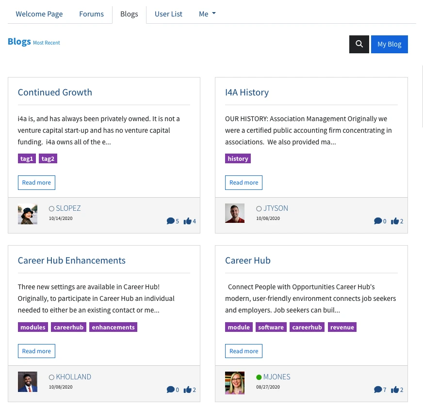 Member blog publishing interface with editor and preview