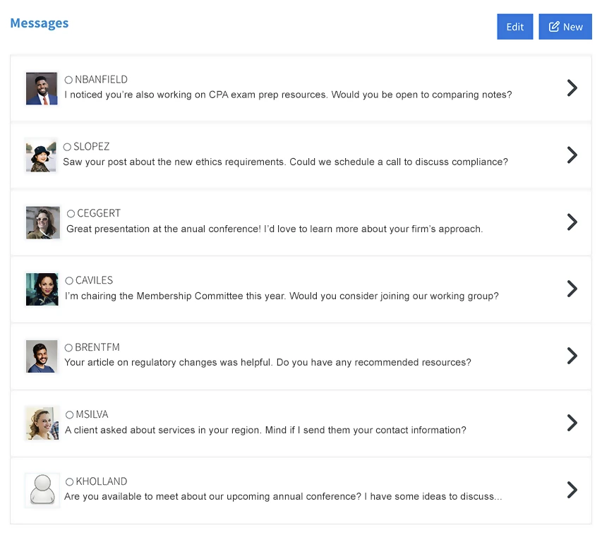 Direct messaging interface showing conversation threads