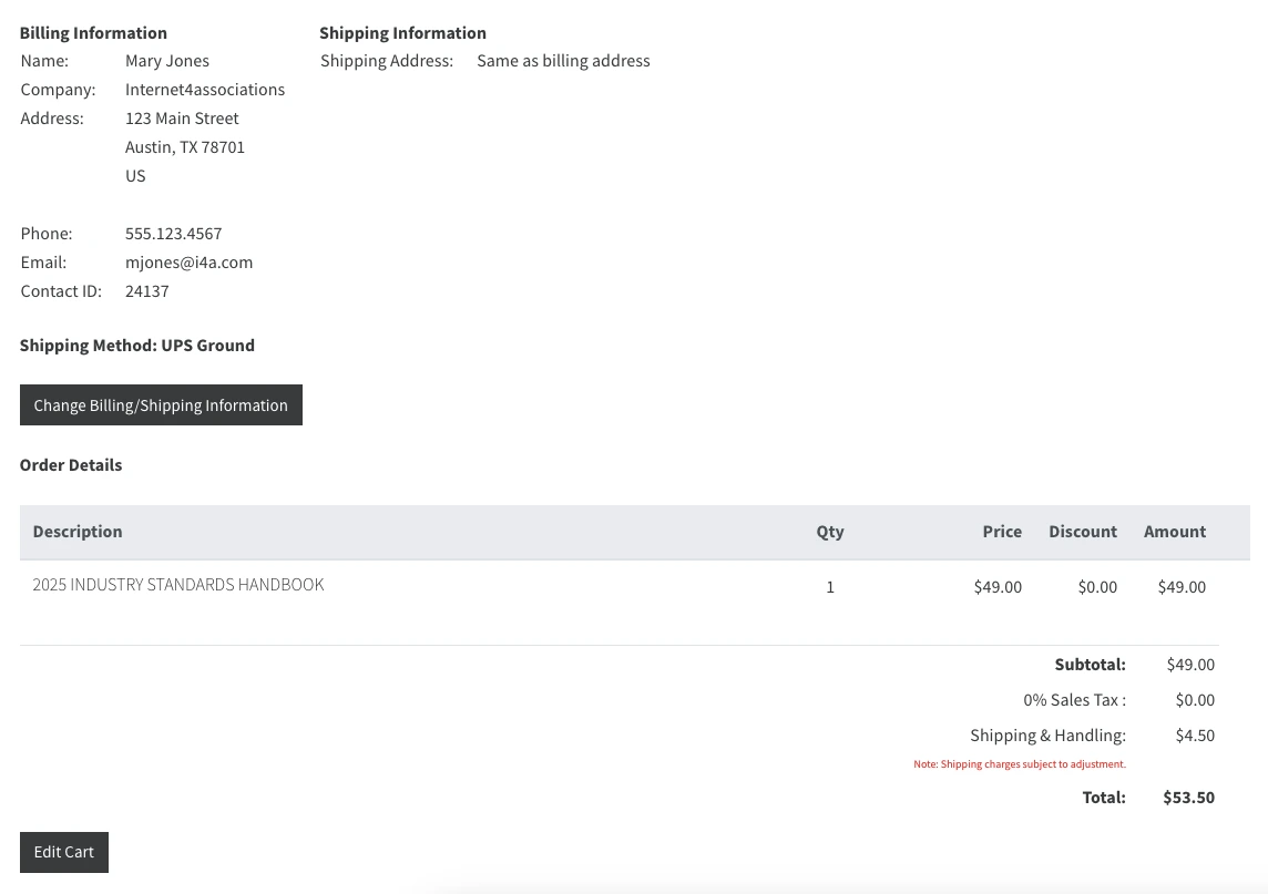 Checkout screen showing shipping costs