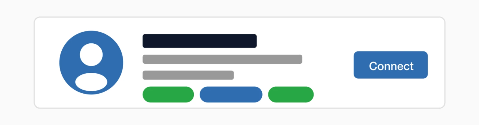 Profile card showing photo, name, title, location, expertise tags, and connect button.