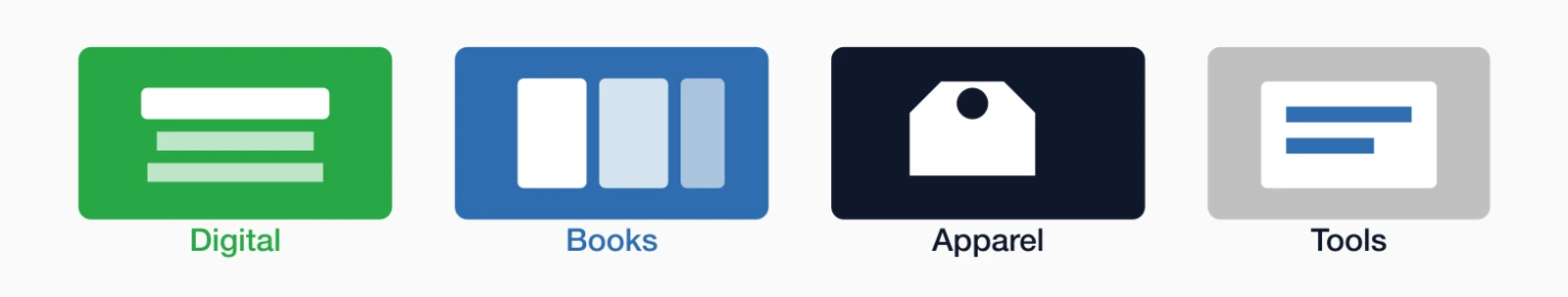 Merchandise product types: Digital products, books, apparel, and tools as revenue categories.