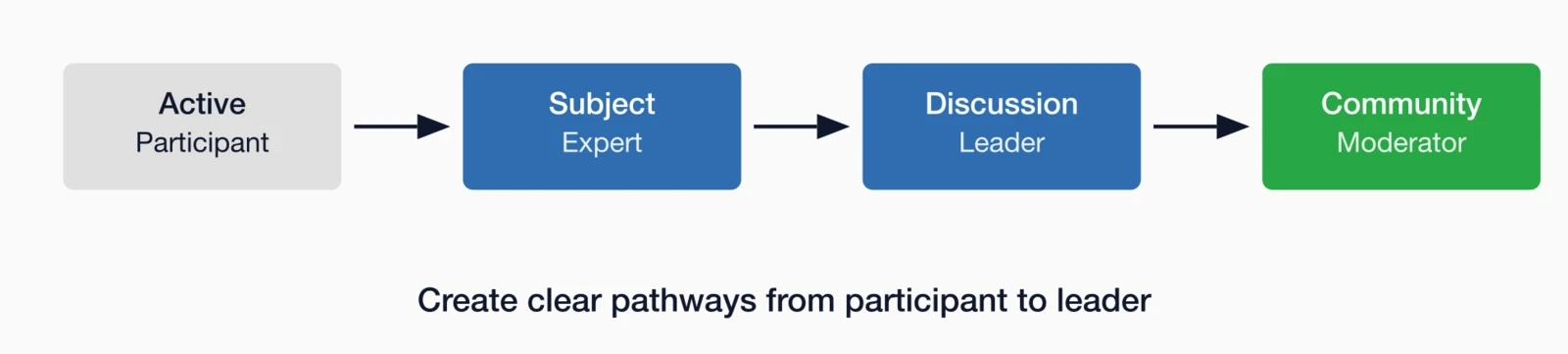 Member leadership pathway progression: Active participant leads to subject expert, then discussion leader.