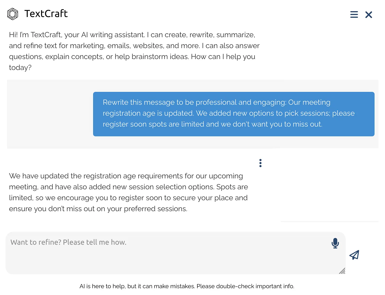 i4ai TextCraft in action